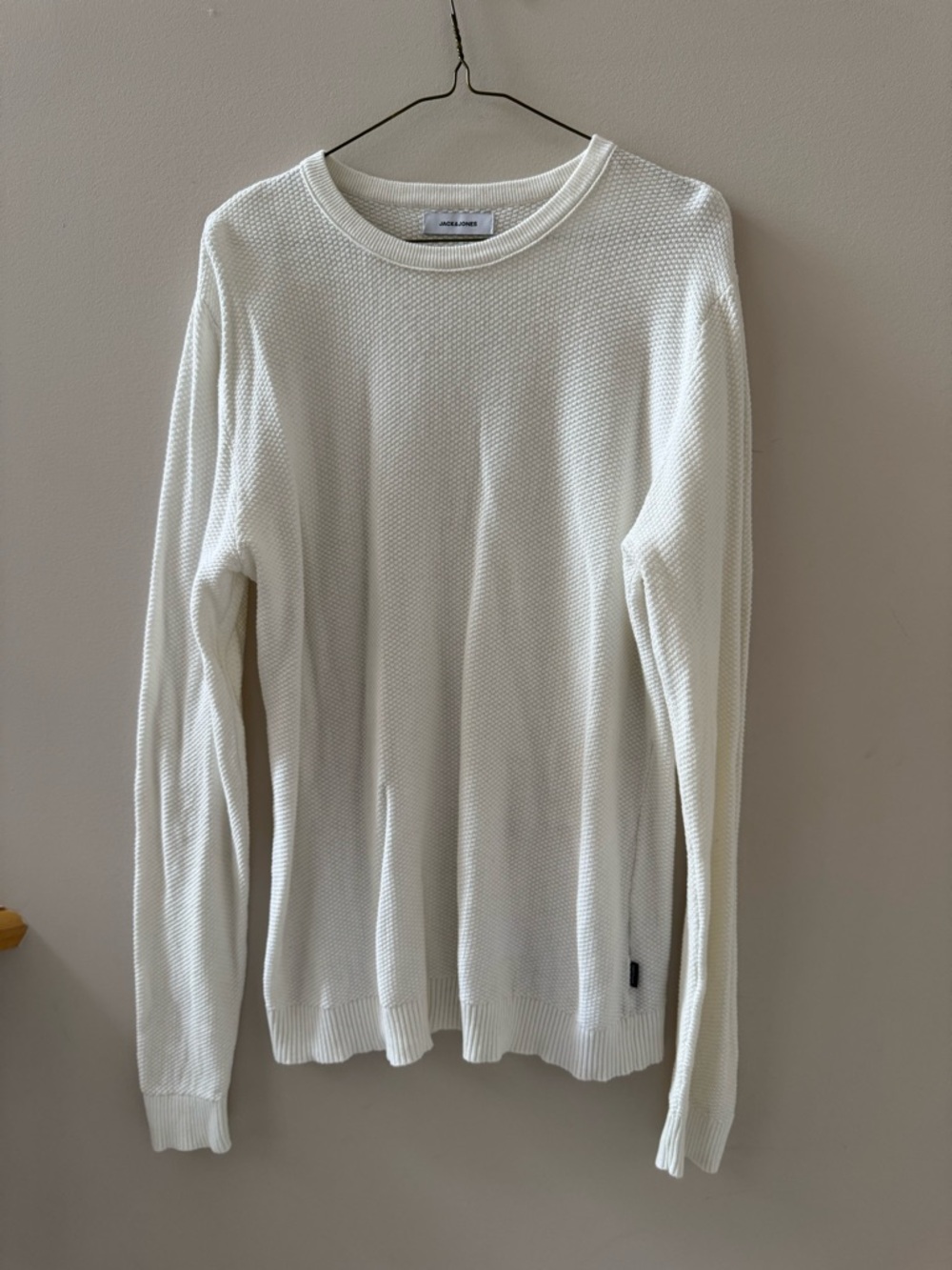 Jack & Jones White Waffle Knit Crewneck Sweater